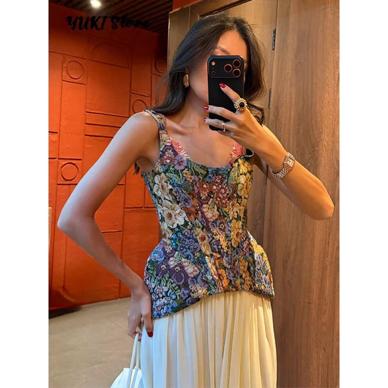 Corset Waist Cinch - Bloemenprint, taille-aansluitend damescorset, chique, mouwloos, rugloos,